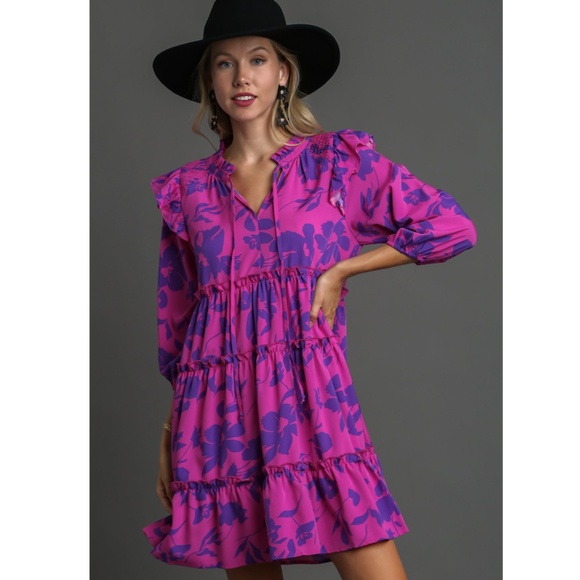 "The Paris" Fuchsia and Violet Floral Dress - Picture 1 of 3